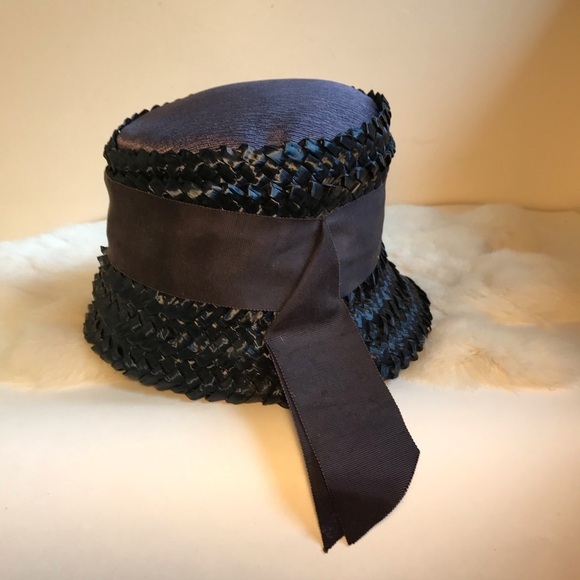 Vintage Black Raffia Woven Bucket Victorian Hat - Picture 8 of 8